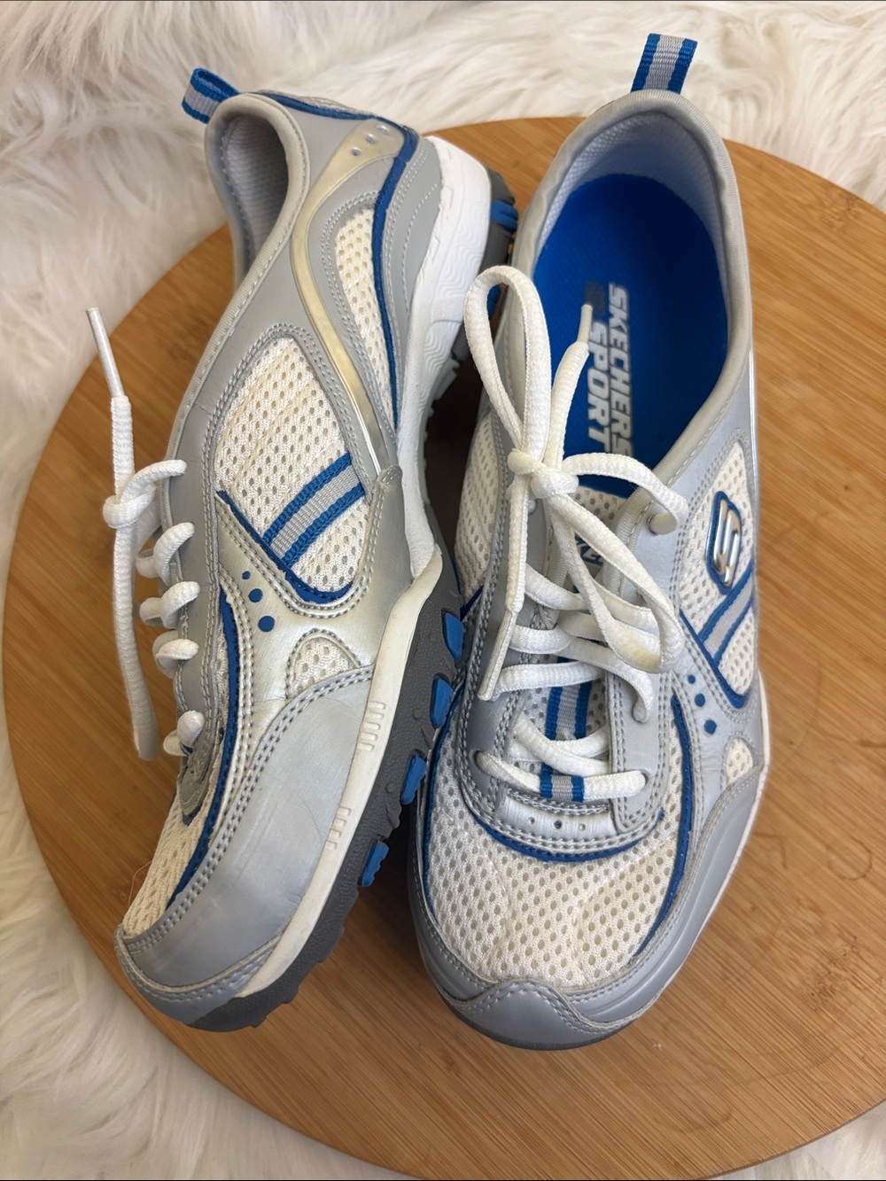 Skechers | NIB White Silver Royal Blue Sport Muse Inspire Women’s Sneakers 6.5 - Picture 6 of 14